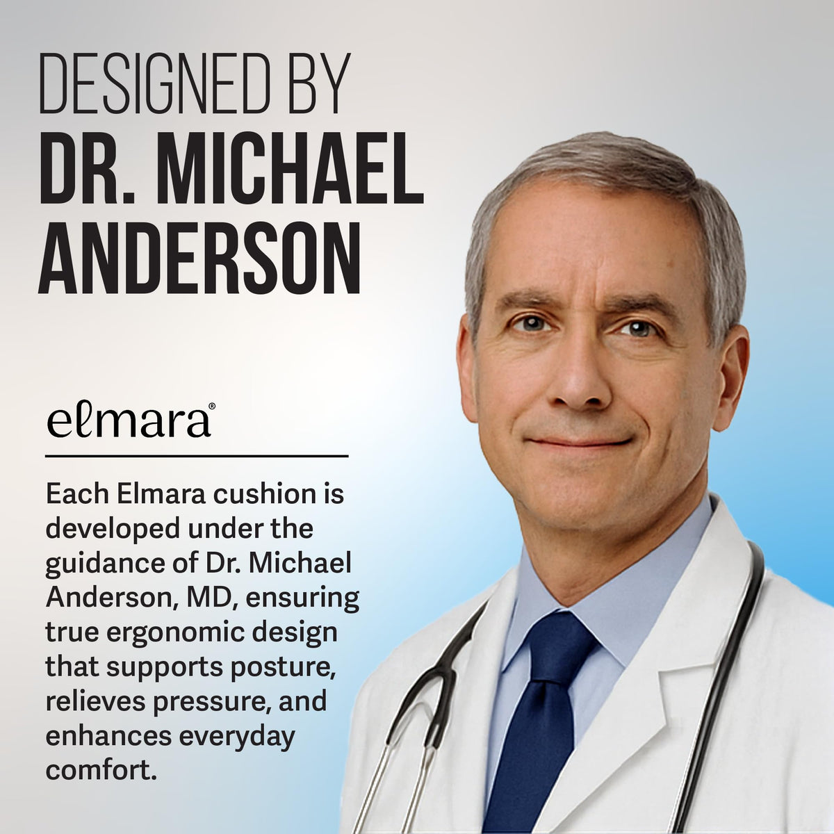 Elmara lumbar profile side view highlighting ergonomic lower-back support