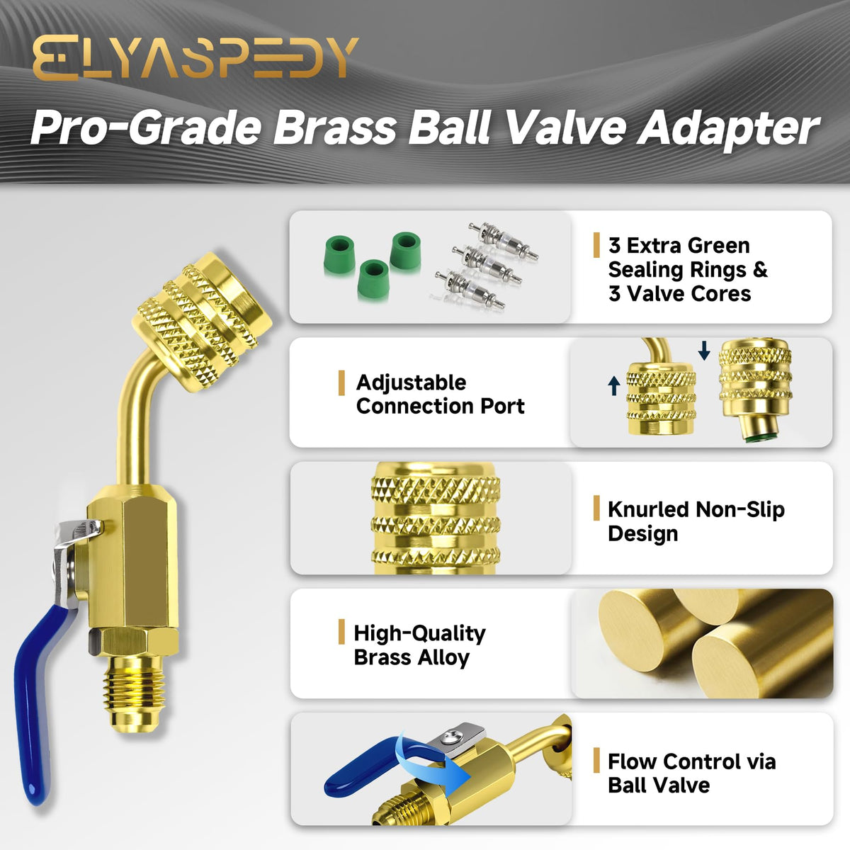 Elyaspedy 45-degree valve connected to a service hose improving hose routing and strain relief