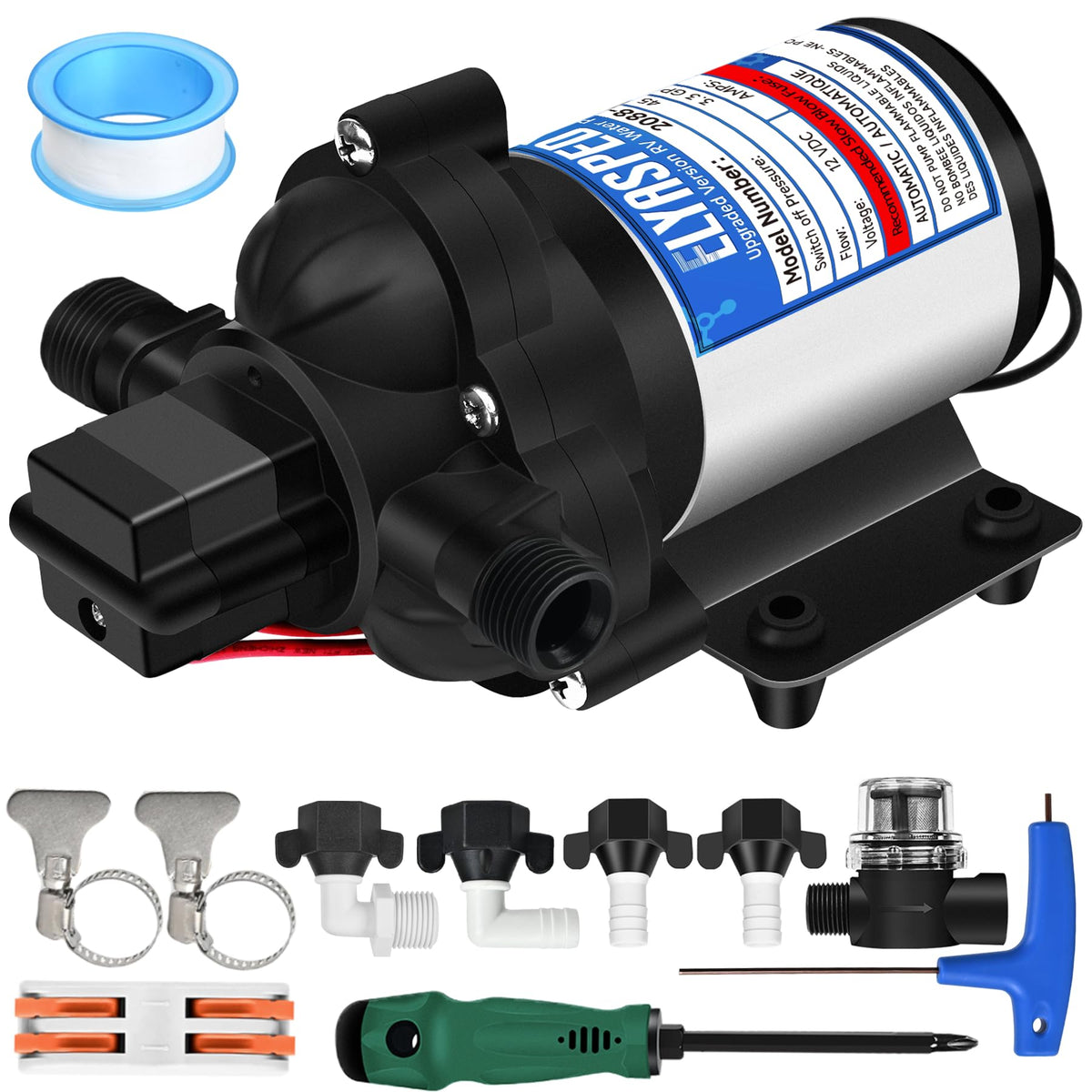 Elyaspedy front view pump showing compact unit and mount points for easy installation