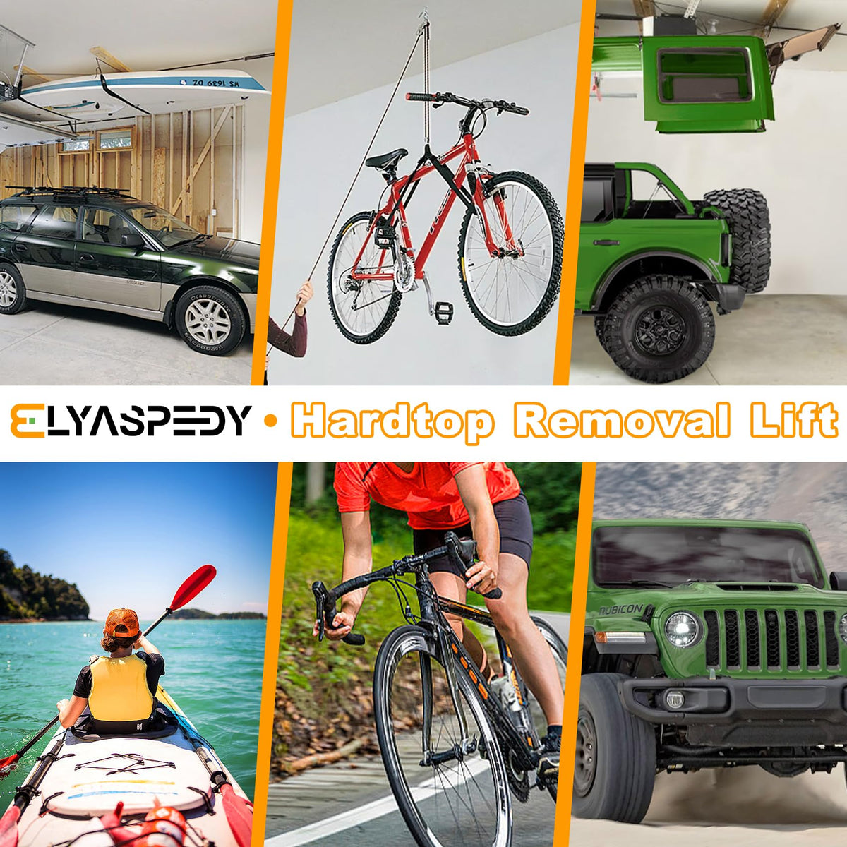 Elyaspedy overhead hardtop stored in garage scene highlighting reclaimed space and accessibility