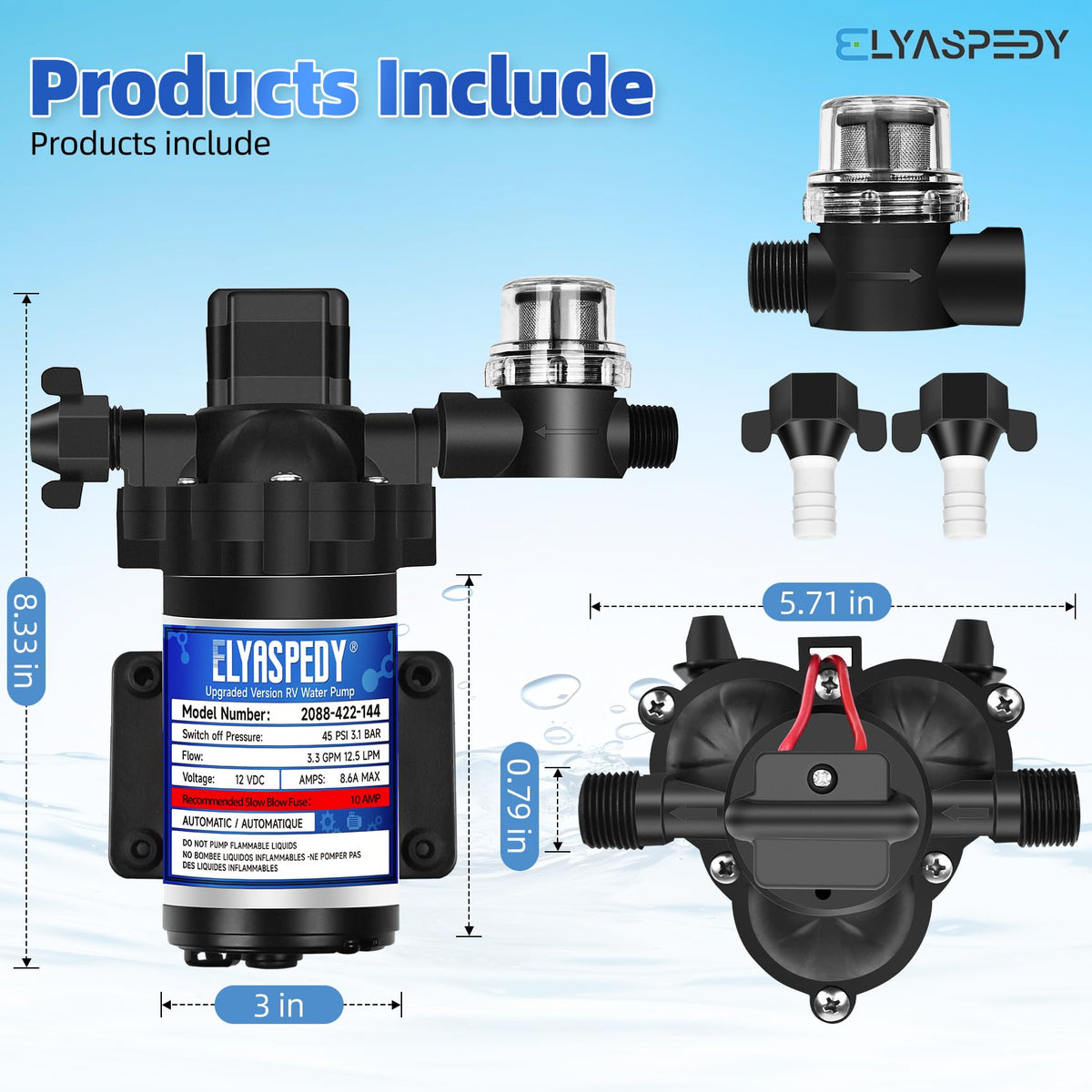 Elyaspedy pressure switch closeup showing preset 45 PSI and reliable automatic control