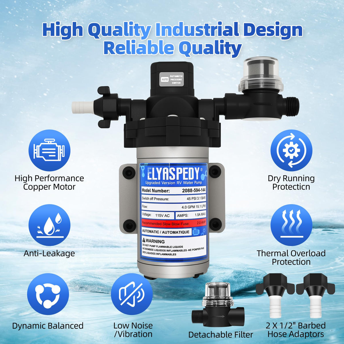 elyaspedy pump texture and seals close-up demonstrating leak-resistant build