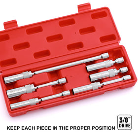 EMENTOL socket set in use on an engine bay reaching a recessed spark plug
