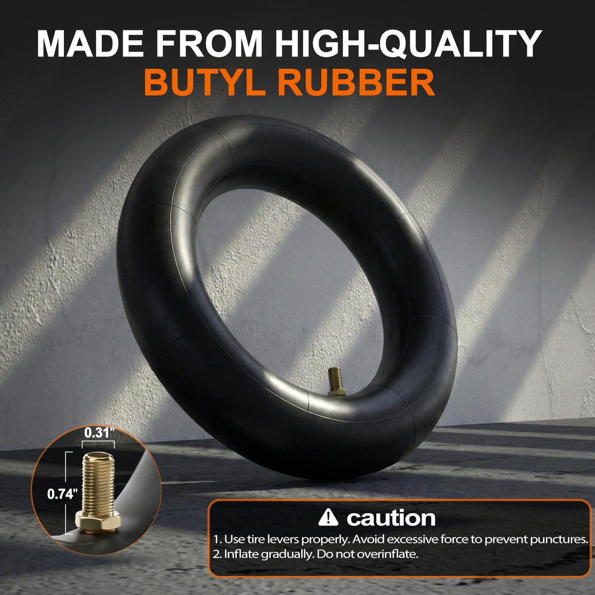 EMERK inner tube and straight valve closeup demonstrating reliable air retention