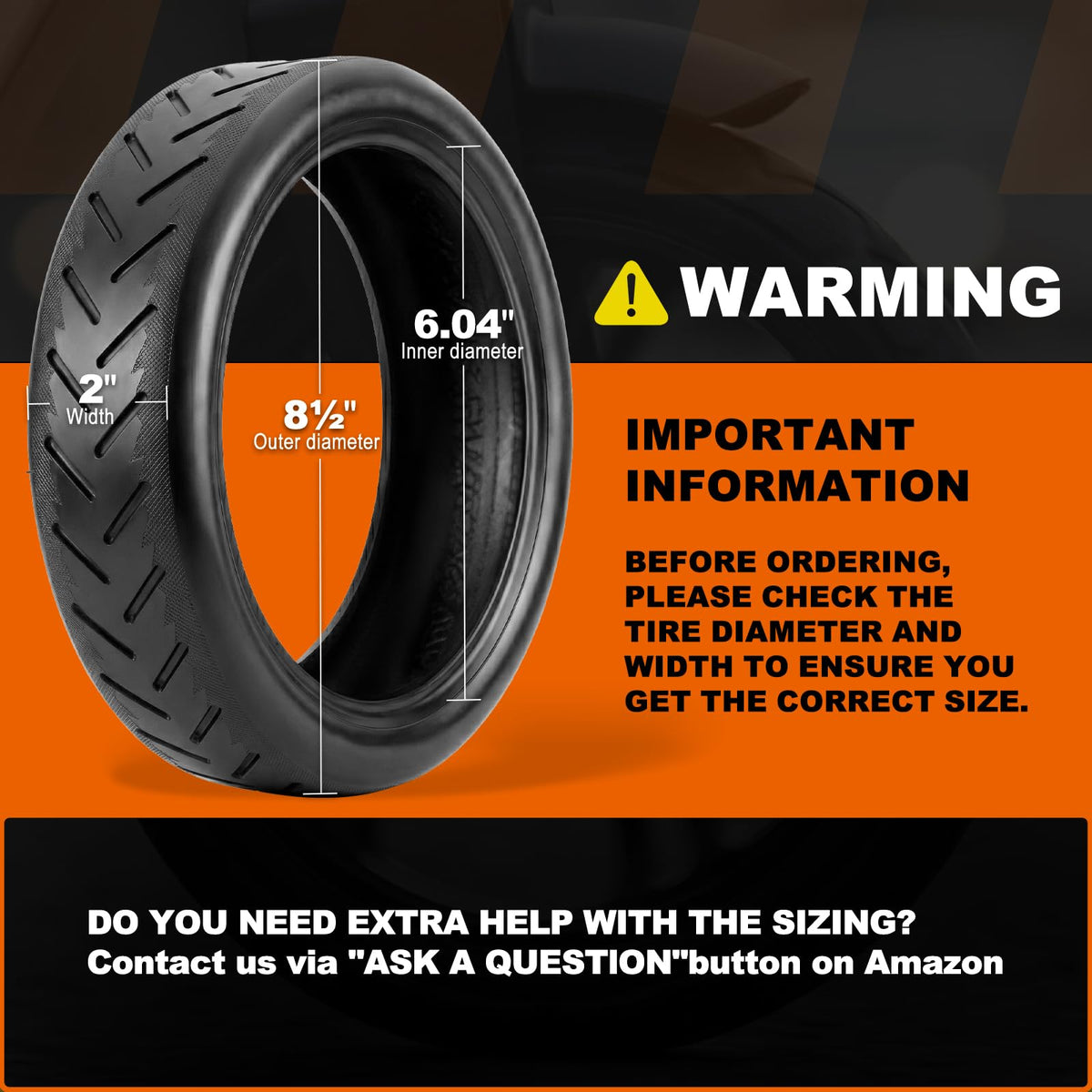 EMERK tire next to ruler for clear size comparison and accurate fit confirmation