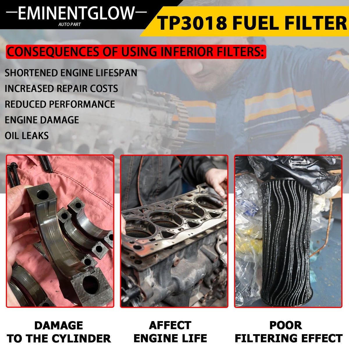 EMINENTGLOW filter installed in garage scene highlighting practical maintenance use