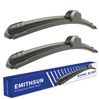 EMITHSUN front view of 28" and 17" wiper set showing complete OEM packaging and benefits