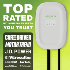 EMPORIA coiled 25ft cable displayed for flexible vehicle reach and convenient parking