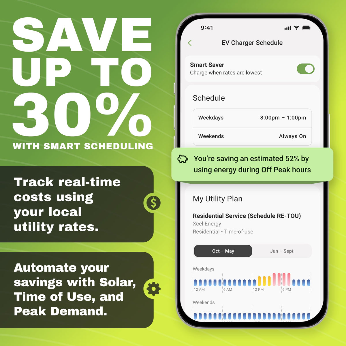 EMPORIA mobile app screen showing energy monitoring and scheduling for optimized charging