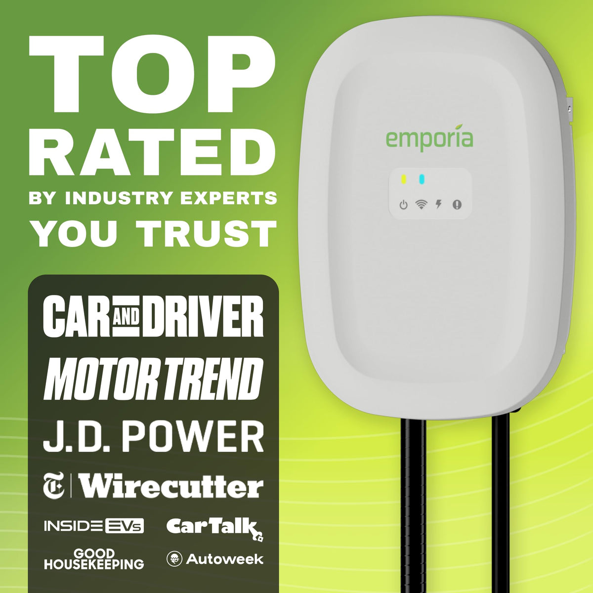EMPORIA closeup of NACS connector enabling Tesla compatibility and no-adapter convenience