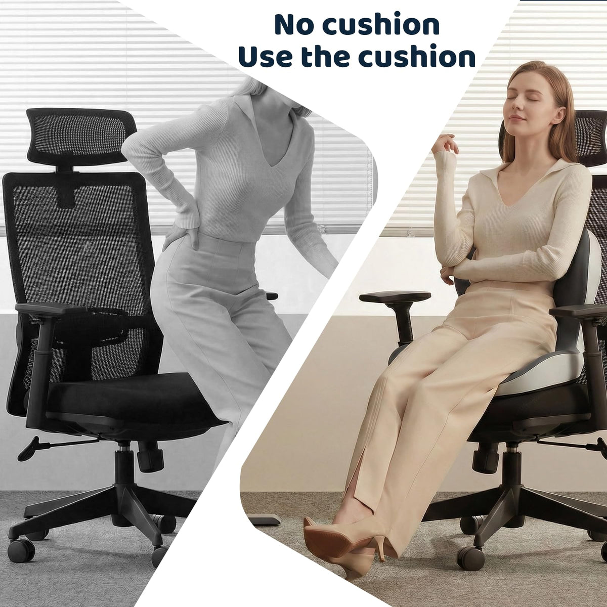 Emurliy placed on office chair supporting lower back during work
