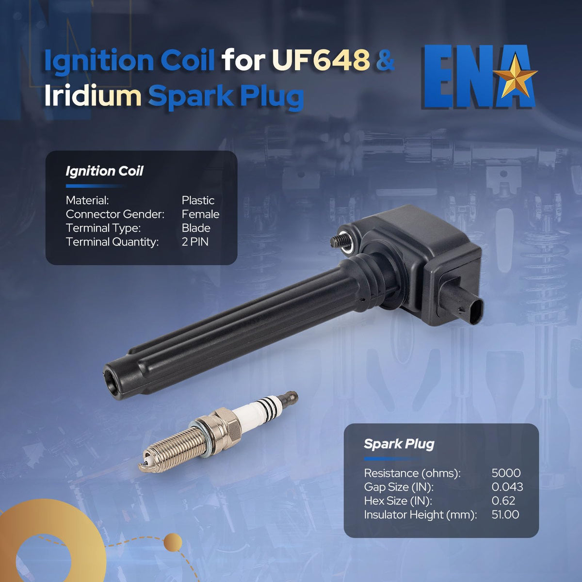 ENA coil and plug side-by-side for scale, illustrates matched set for consistent performance