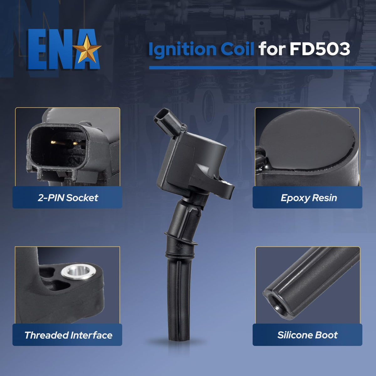 ENA coil installed on Ford engine illustrating direct-fit convenience