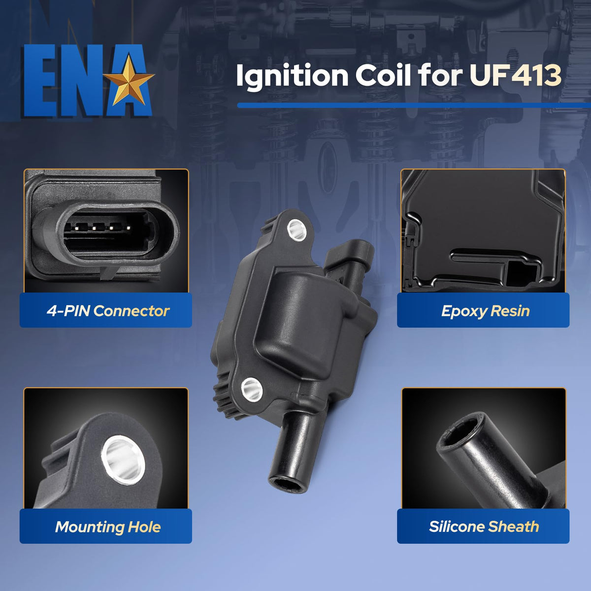 ENA coil mounted on engine head illustrating direct-fit installation ease