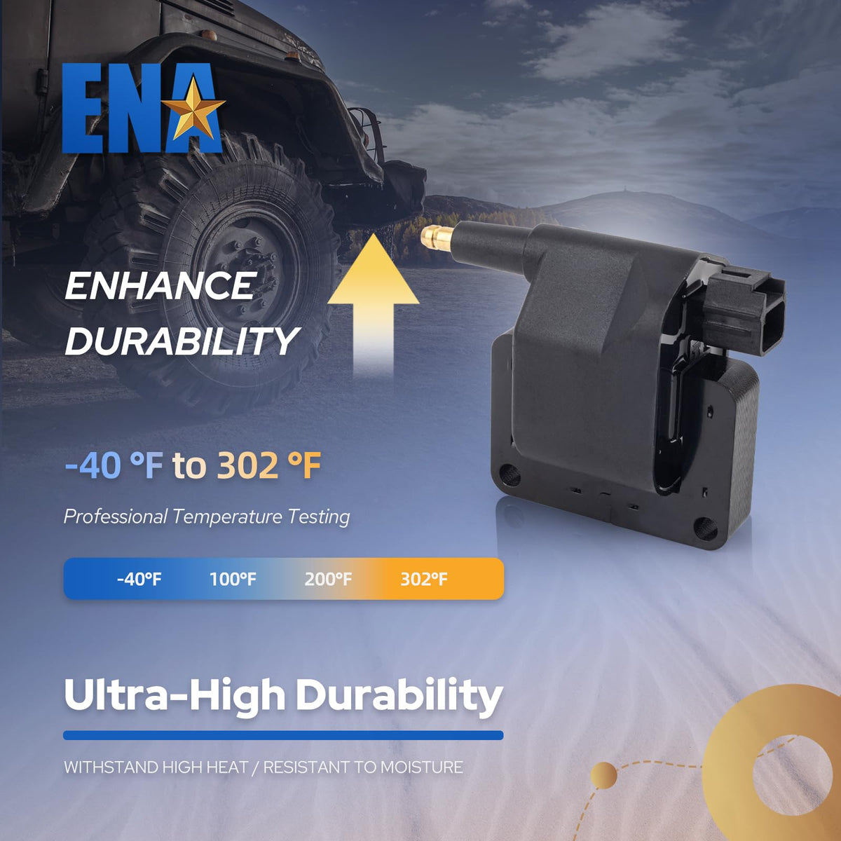 ENA coil pack installed in engine bay demonstrating direct-fit application benefit