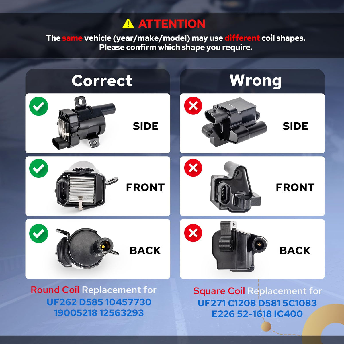 ENA coil pack side connector detail highlighting secure plug connection benefit