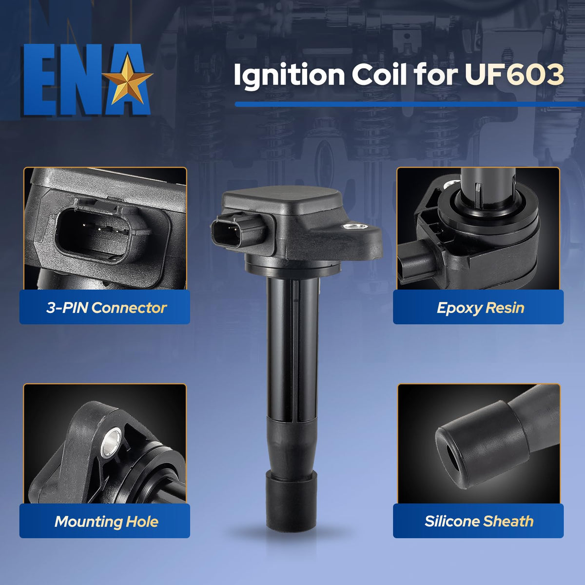 ENA coil side profile revealing molded housing for heat and vibration resistance
