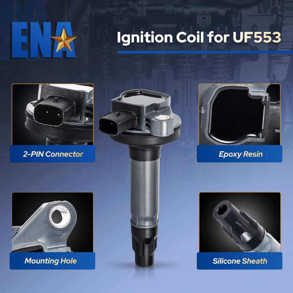 ENA coil mounted on valve cover demonstrating bolt‑on installation and correct fit