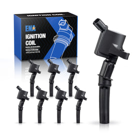 ENA curved-boot ignition coils front packaging showing full eight-coil kit and compatibility