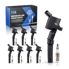 ENA front packaging showing full 8-coil and 8-plug kit and fitment details