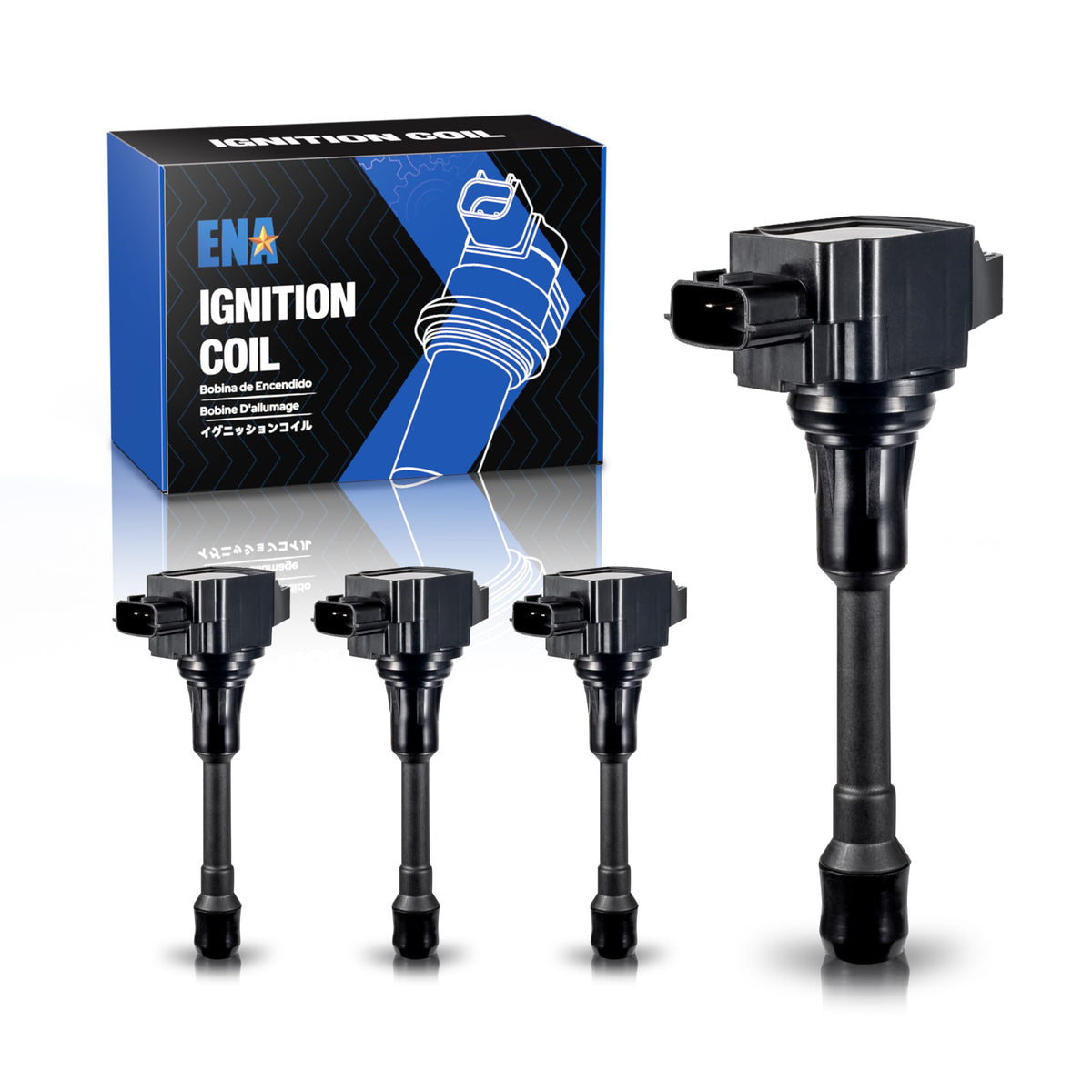 ENA front packaging showing four coil packs and lifetime warranty benefit