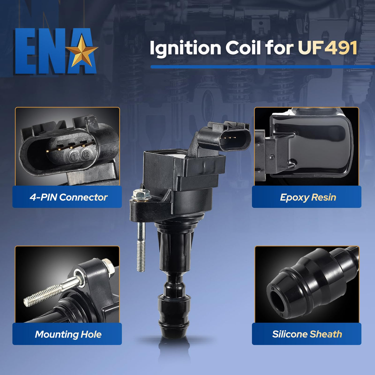 ENA ignition coil close-up of terminal and connector showing secure electrical contact