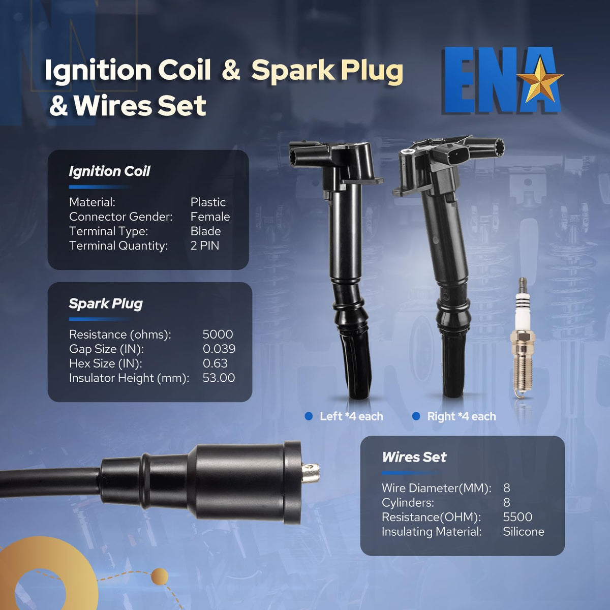 ENA ignition coil close-up of connector and boot for reliable electrical fit