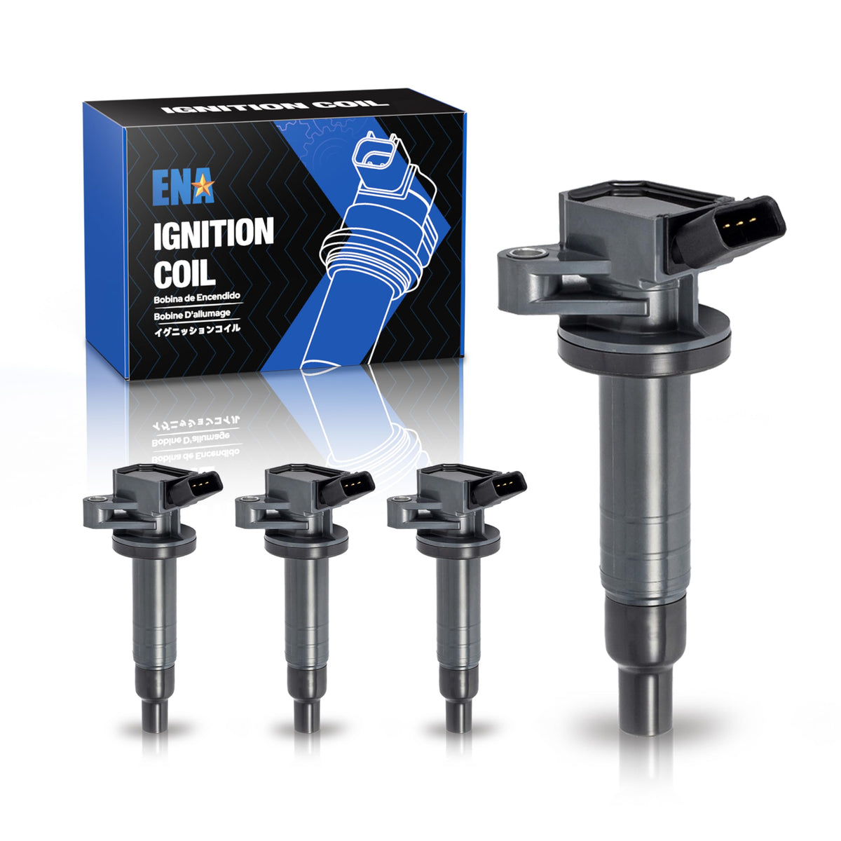 ENA ignition coil front view showing clean housing and fitment benefit