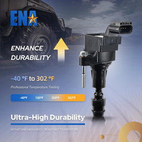 ENA ignition coil label with part numbers showing OE cross-reference and fitment clarity