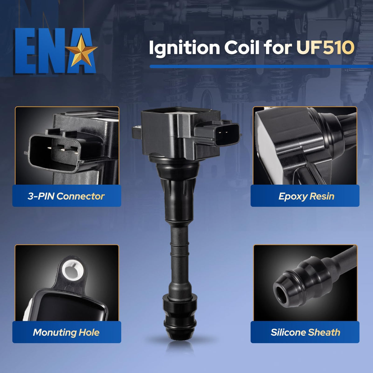 ENA ignition coil pack connector detail demonstrating secure electrical connection benefit