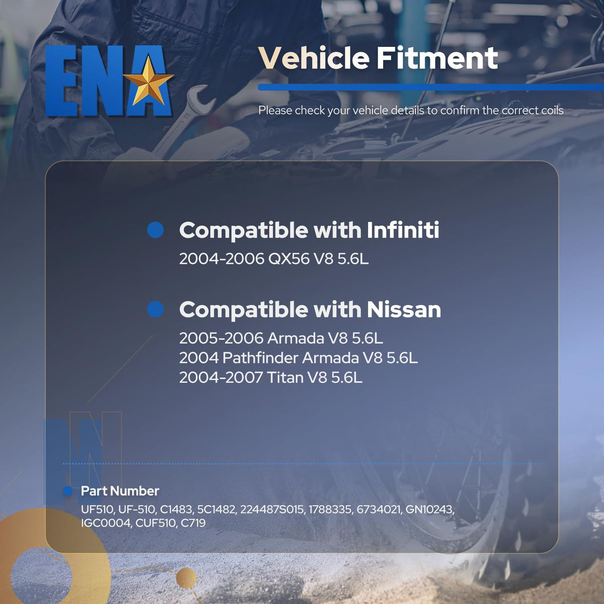 ENA ignition coil pack label with cross-reference numbers for quick compatibility check
