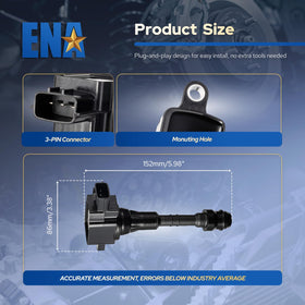 ENA ignition coil pack next to ruler showing compact size for simplified handling