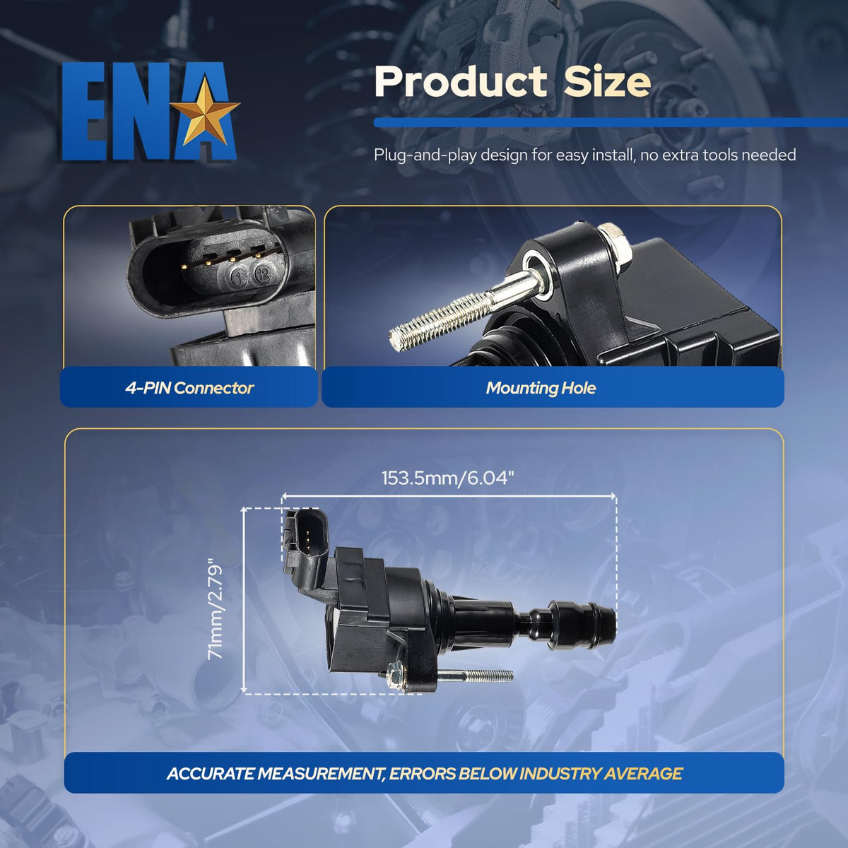 ENA ignition coil in package with warranty card showing lifetime warranty coverage