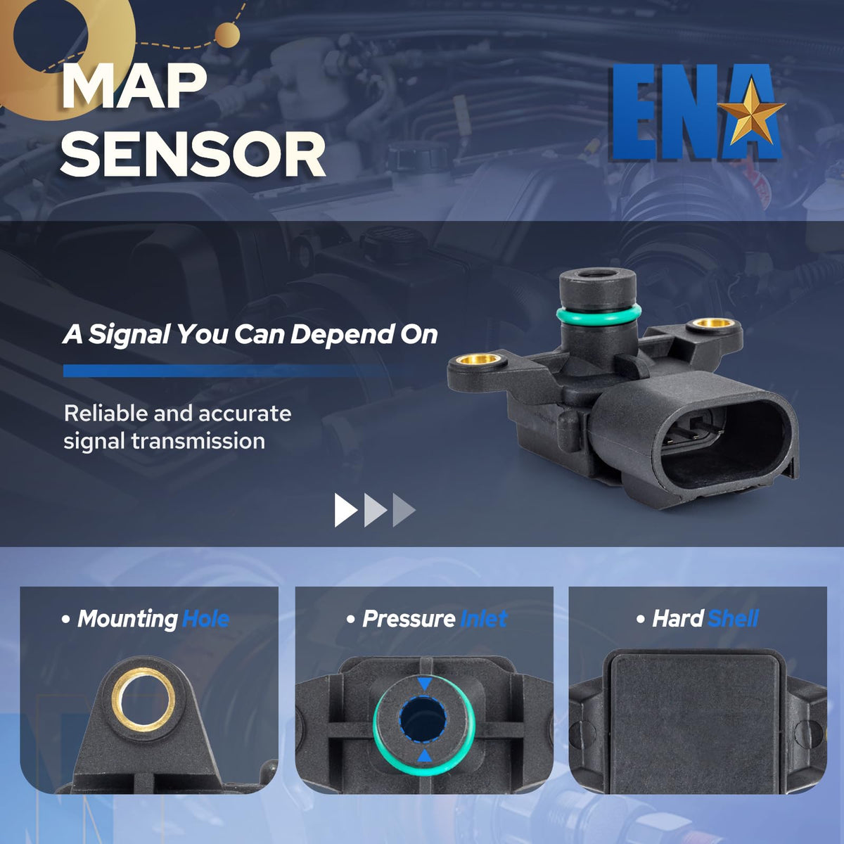 ENA MAP sensor installed in engine bay demonstrating direct-fit replacement benefit