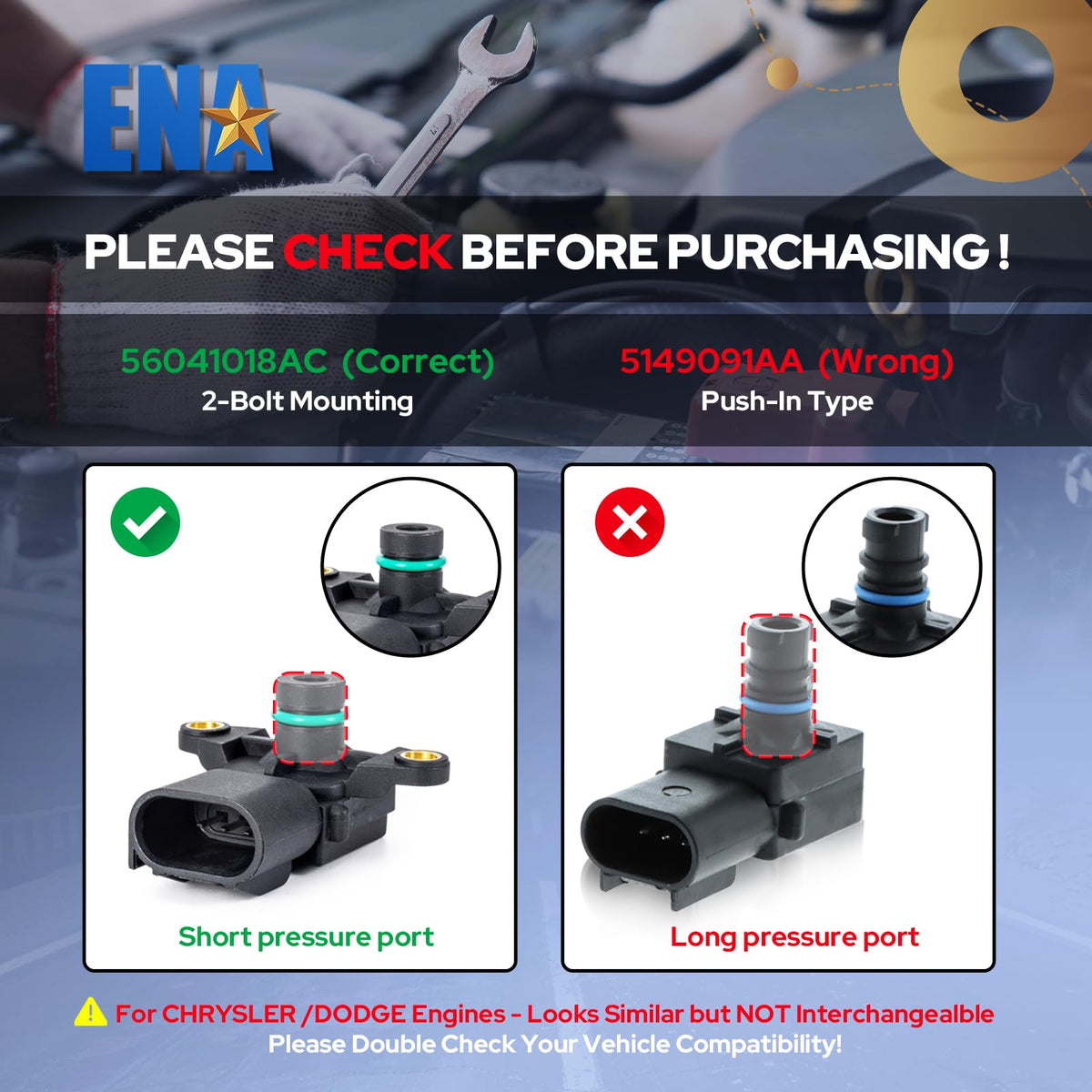 ENA MAP sensor connector detail highlighting correct pin fit and secure connection