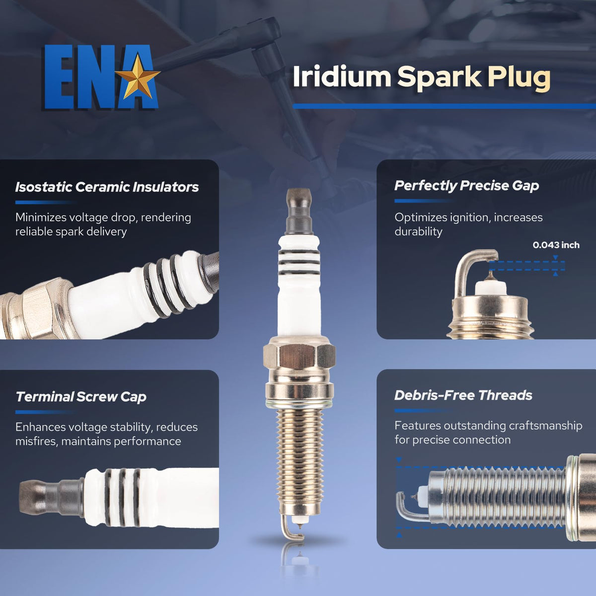 Pack of six ENA spark plugs displayed ready for a full V6 replacement