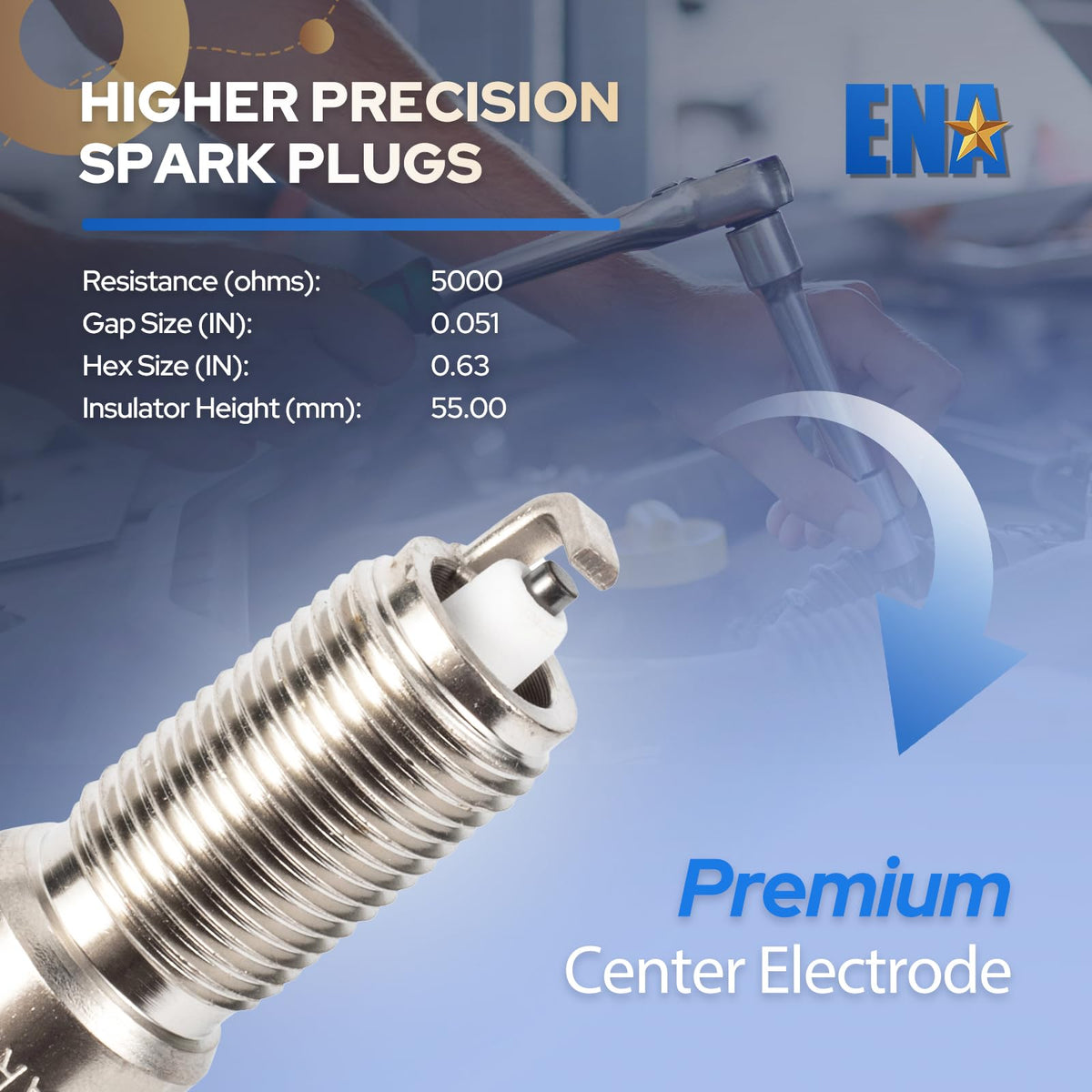 ENA pre-gapped spark plug gap measurement ready for quick install