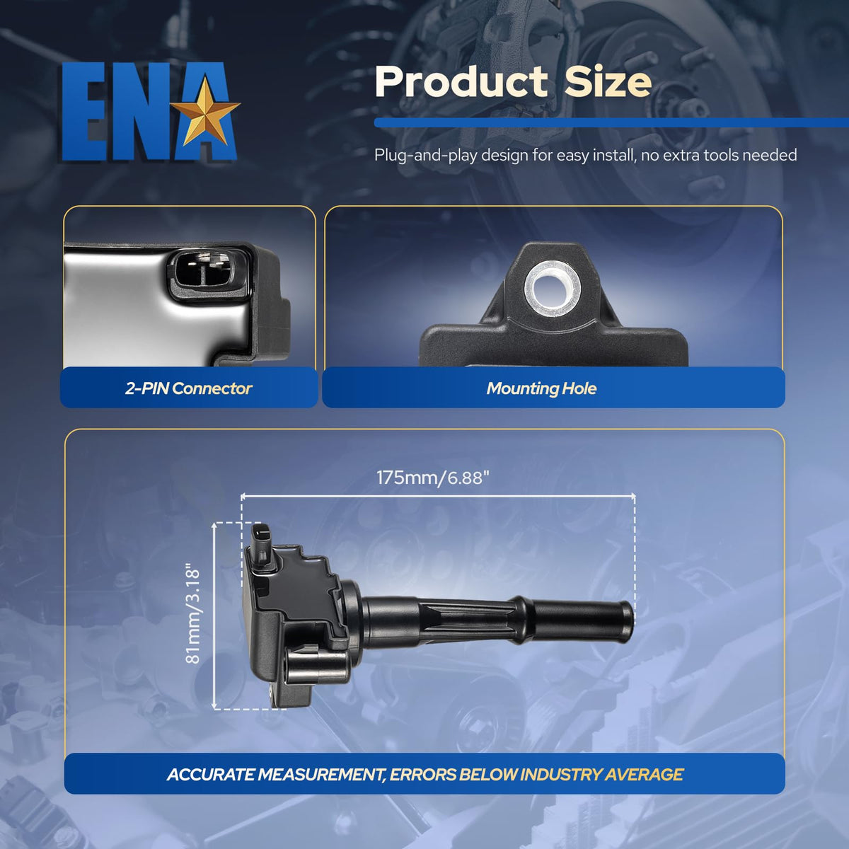ENA coil size comparison in hand showing compact scale for tight engine bays