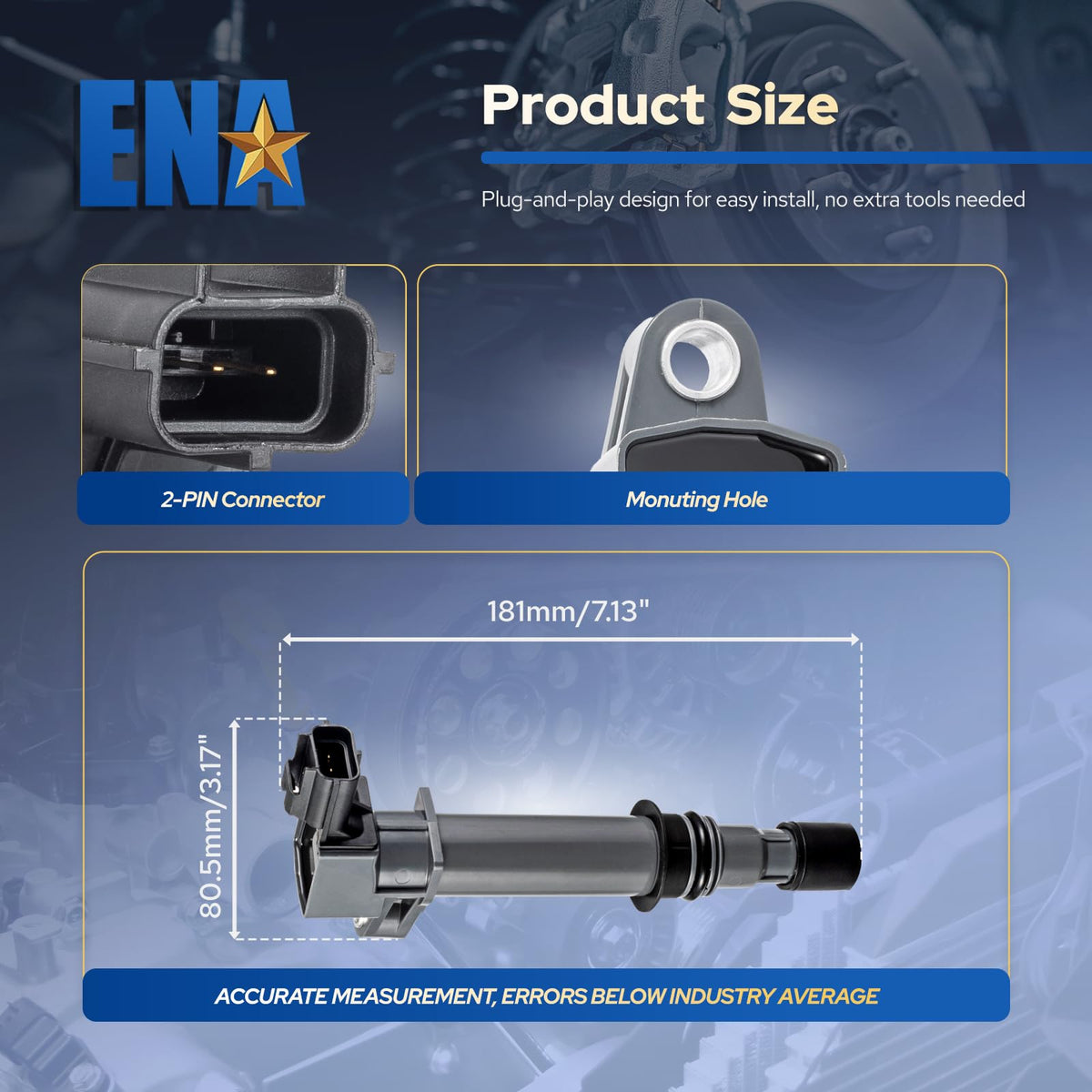 ENA coil beside ruler scale comparison illustrating correct dimensions for fitment