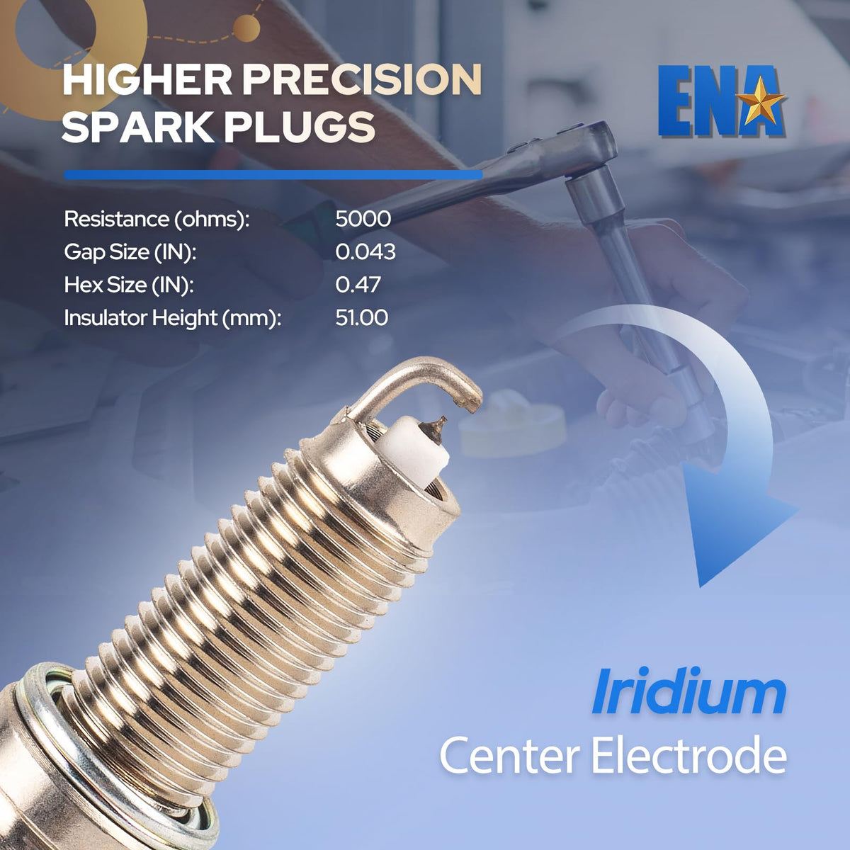Specification label on ENA box showing gap 0.043 and reference numbers