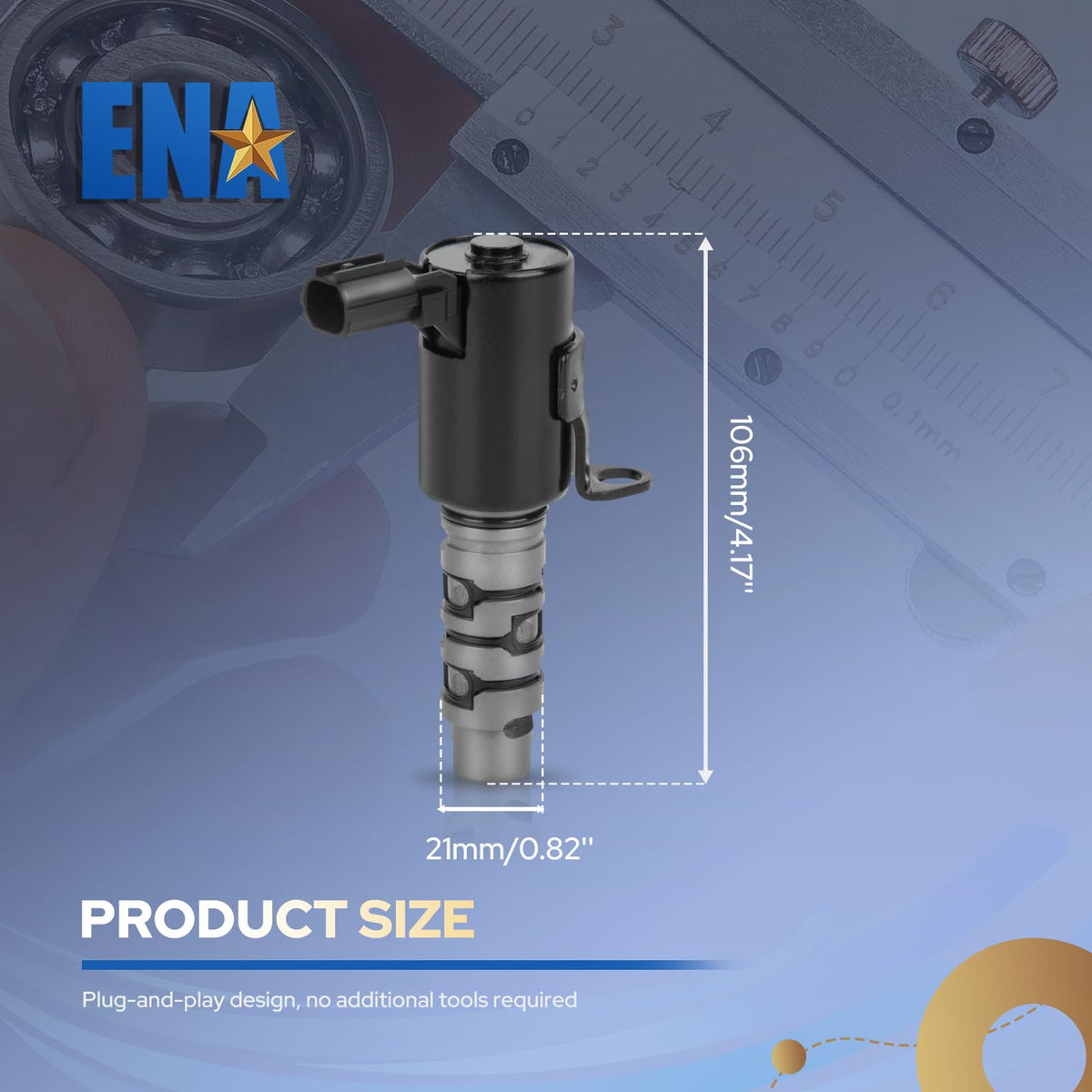ENA solenoid beside ruler showing compact size for easy installation