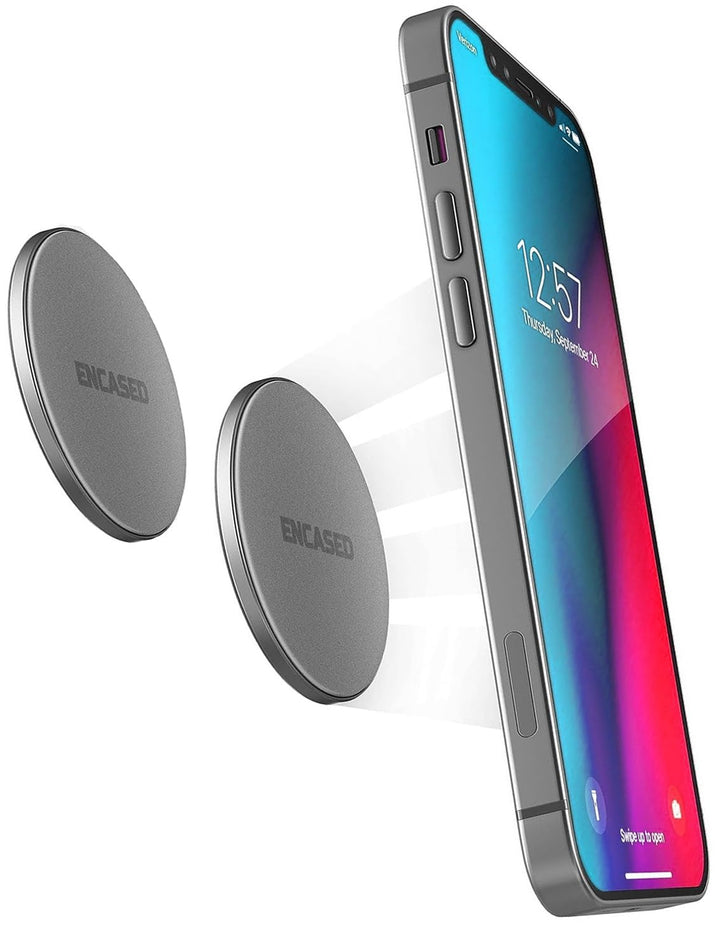 ENCASED front view of two magnetic disks showing slim design and secure hold