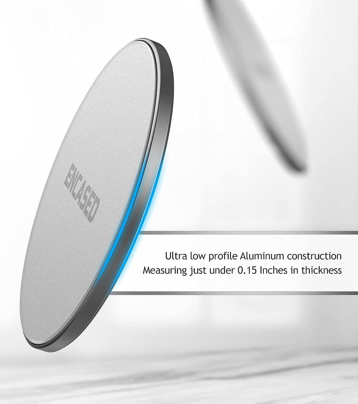 ENCASED disk next to a coin showing ultra-slim 0.15 inch scale and portability