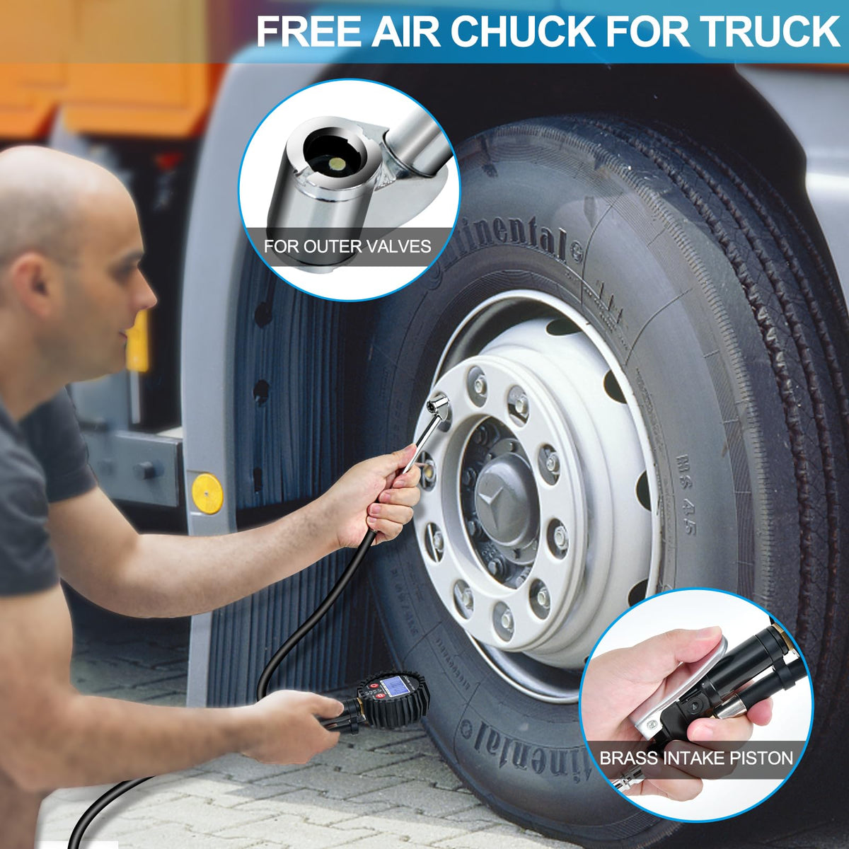 ENDARK inflator attached to car tyre valve inflating safely on roadside