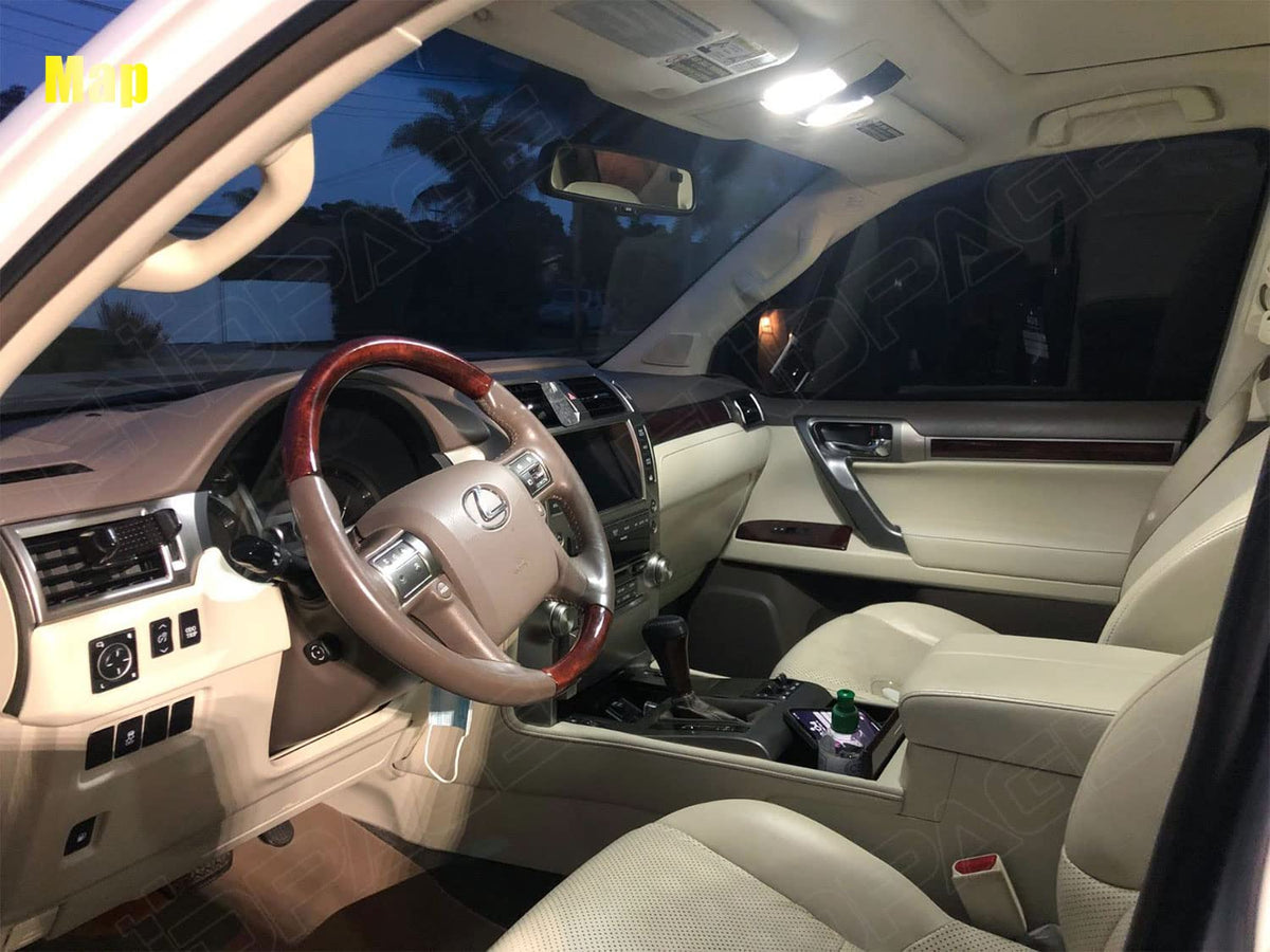 ENDPAGE installed map and dome lights in GX460 cabin showing brighter interior visibility