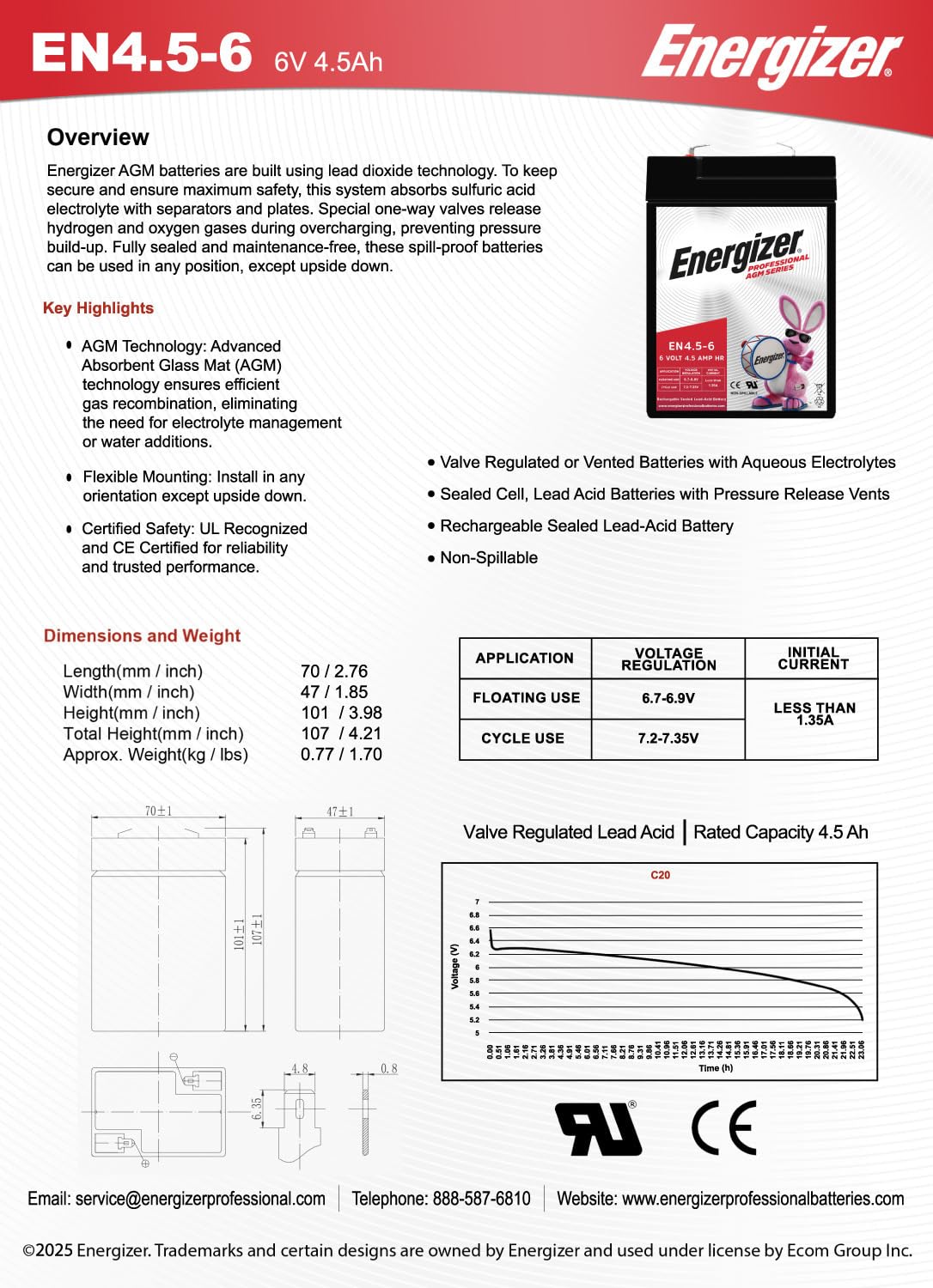 Energizer with packaging and warranty card confirming coverage and support