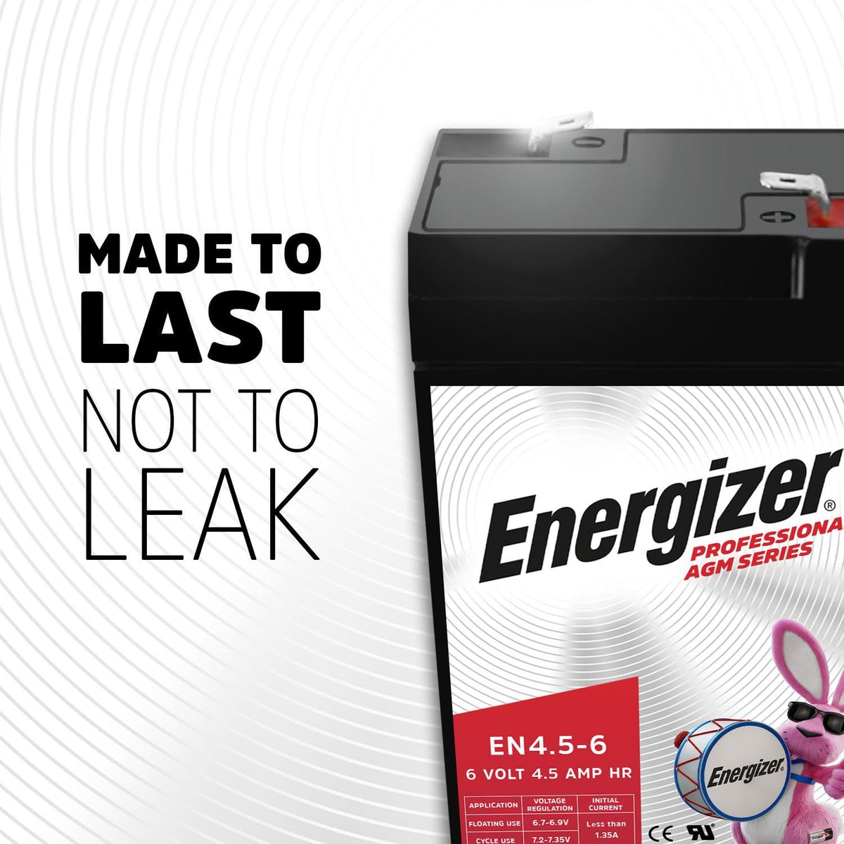Energizer side profile highlighting rugged casing and vibration resistance benefit