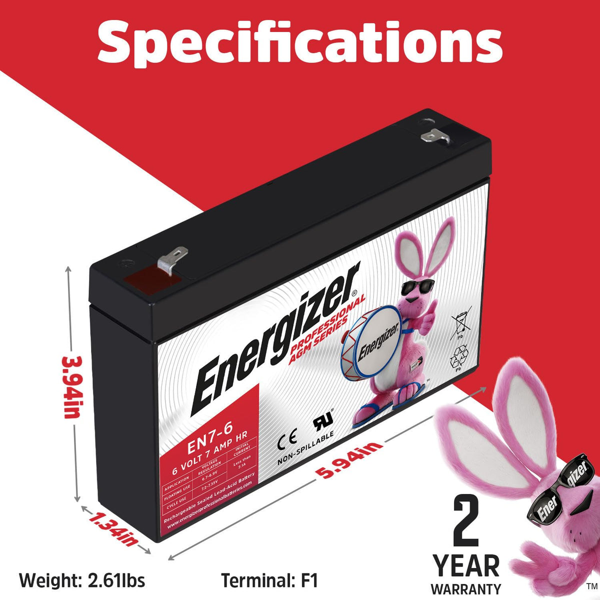 Energizer EN7-6 closeup of F1 terminals for easy connection and reliable contacts