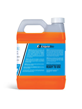 Engine Ice bottle neck pouring orange coolant, demonstrating easy pre-mixed use