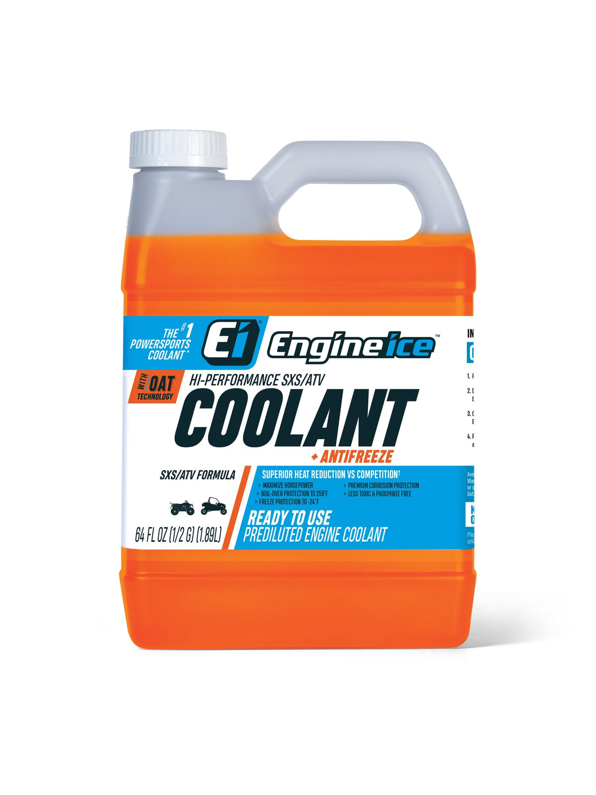 Engine Ice front label on 1/2 gallon bottle showing product identity and readiness